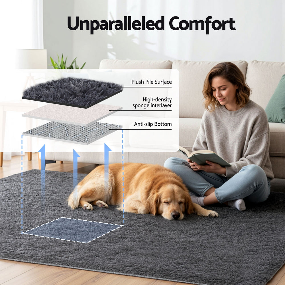 Artiss Floor Rug 160x230cm Plush Area Shaggy Rug Living Room Bedroom Carpet Grey-Home & Garden > Rugs > Floor Rugs-PEROZ Accessories