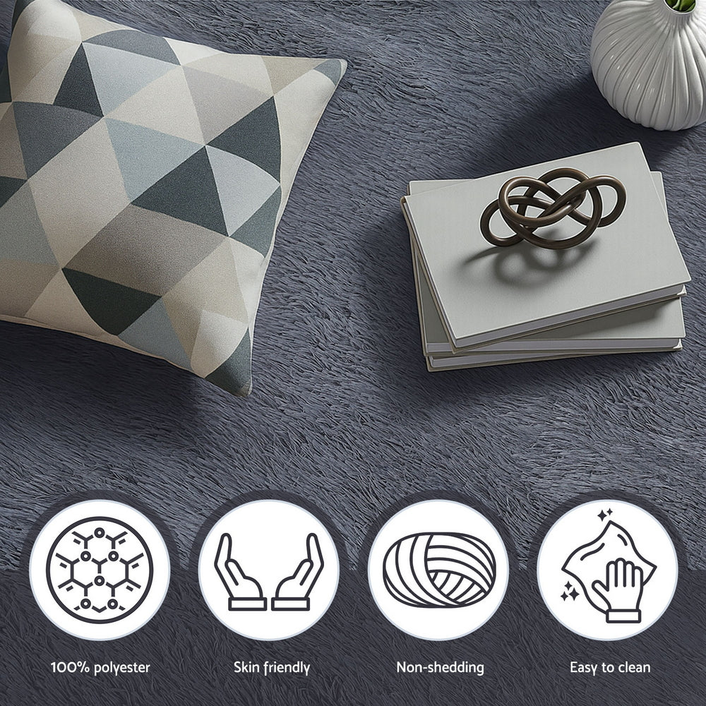 Artiss Floor Rug 160x230cm Plush Area Shaggy Rug Living Room Bedroom Carpet Grey-Home & Garden > Rugs > Floor Rugs-PEROZ Accessories