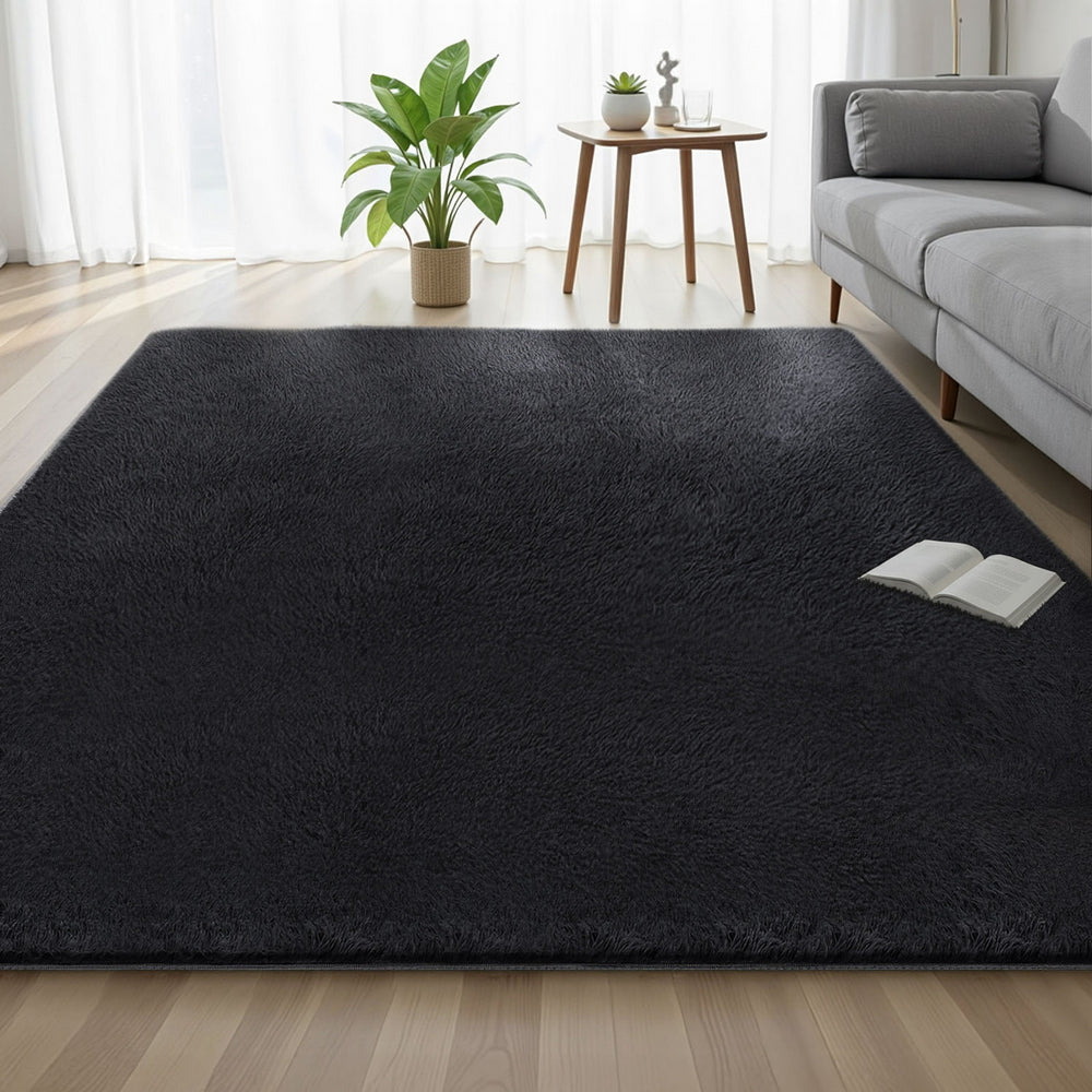 Artiss Floor Rug 200x290cm Plush Area Shaggy Rug Living Room Bedroom Carpet Black-Home & Garden > Rugs > Floor Rugs-PEROZ Accessories
