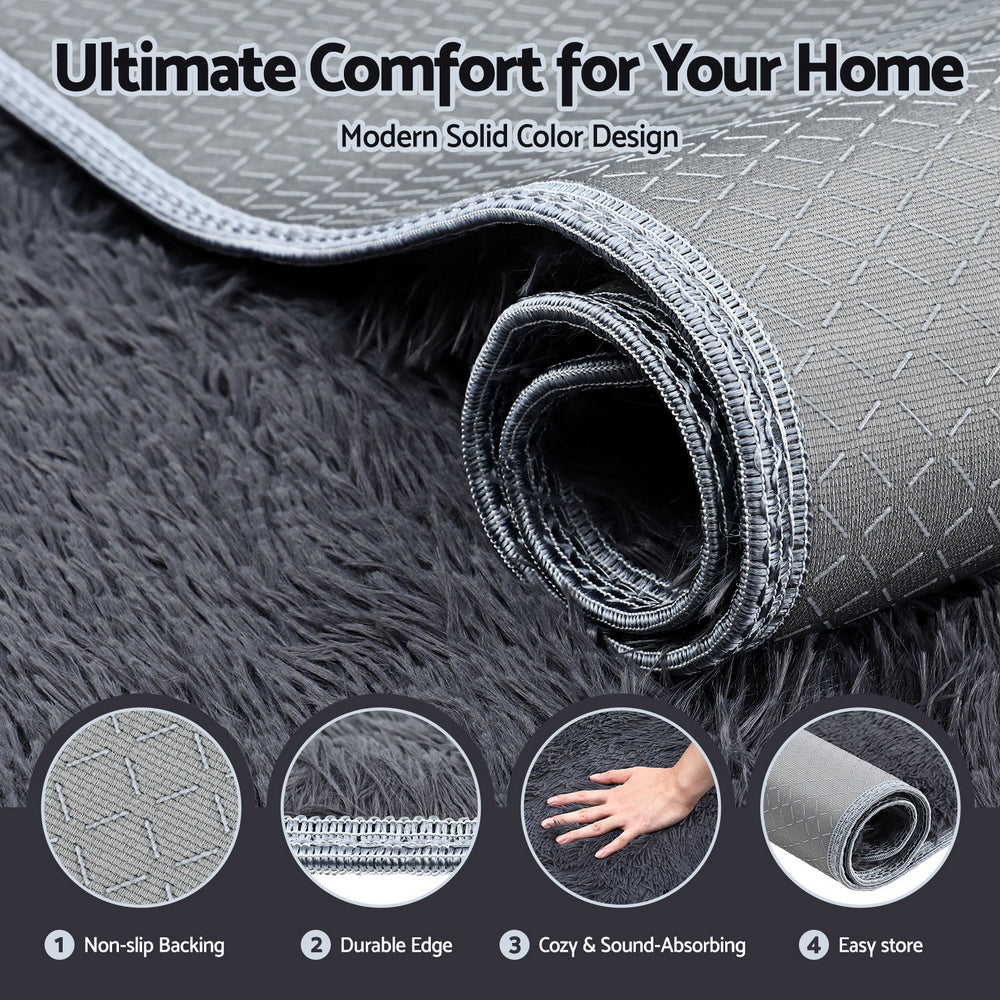 Artiss Floor Rug 200x290cm Plush Area Shaggy Rug Living Room Bedroom Carpet Grey-Home & Garden > Rugs > Floor Rugs-PEROZ Accessories