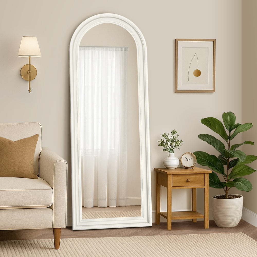 Oikiture Full Length Mirror Elegance Arch 165x60cm White Wood-Full Length Mirror-PEROZ Accessories