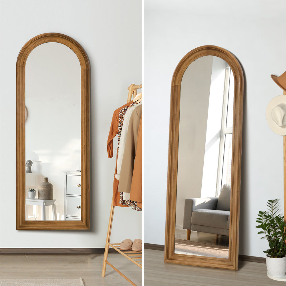 Oikiture Full Length Mirror Elegance Arch 165x60cm Brown Wood-Full Length Mirror-PEROZ Accessories