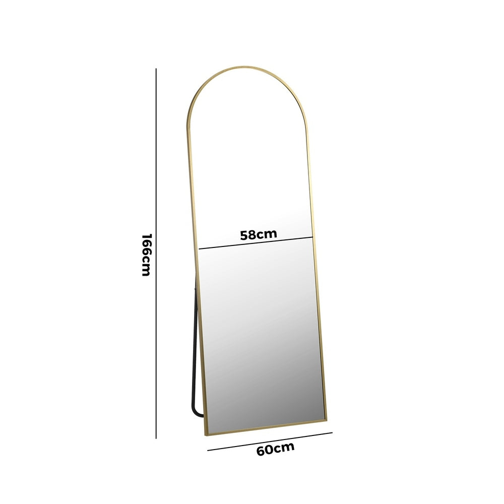 Oikiture Full Length Mirror Arched Free Standing Gold 166x60cm-Full Length Mirror-PEROZ Accessories