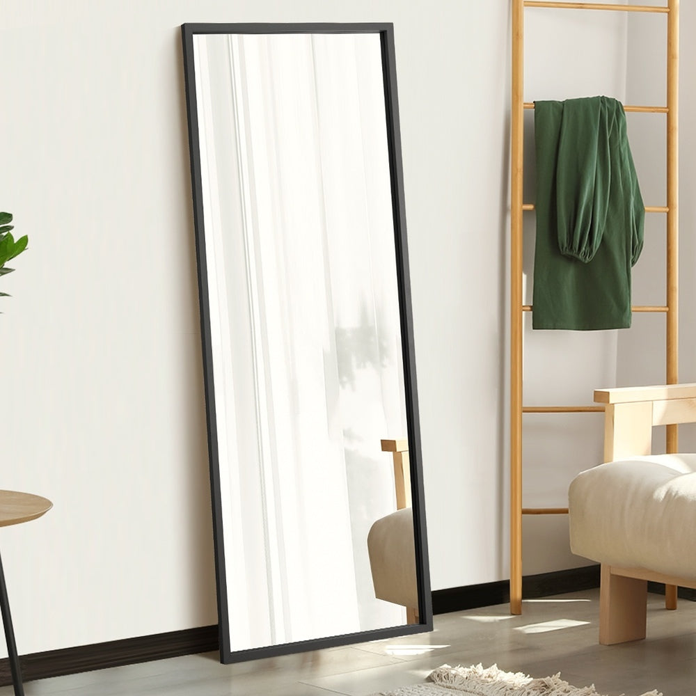 Oikiture Wooden Full Length Mirror Rectangle Free Standing Black-Full Length Mirrors-PEROZ Accessories