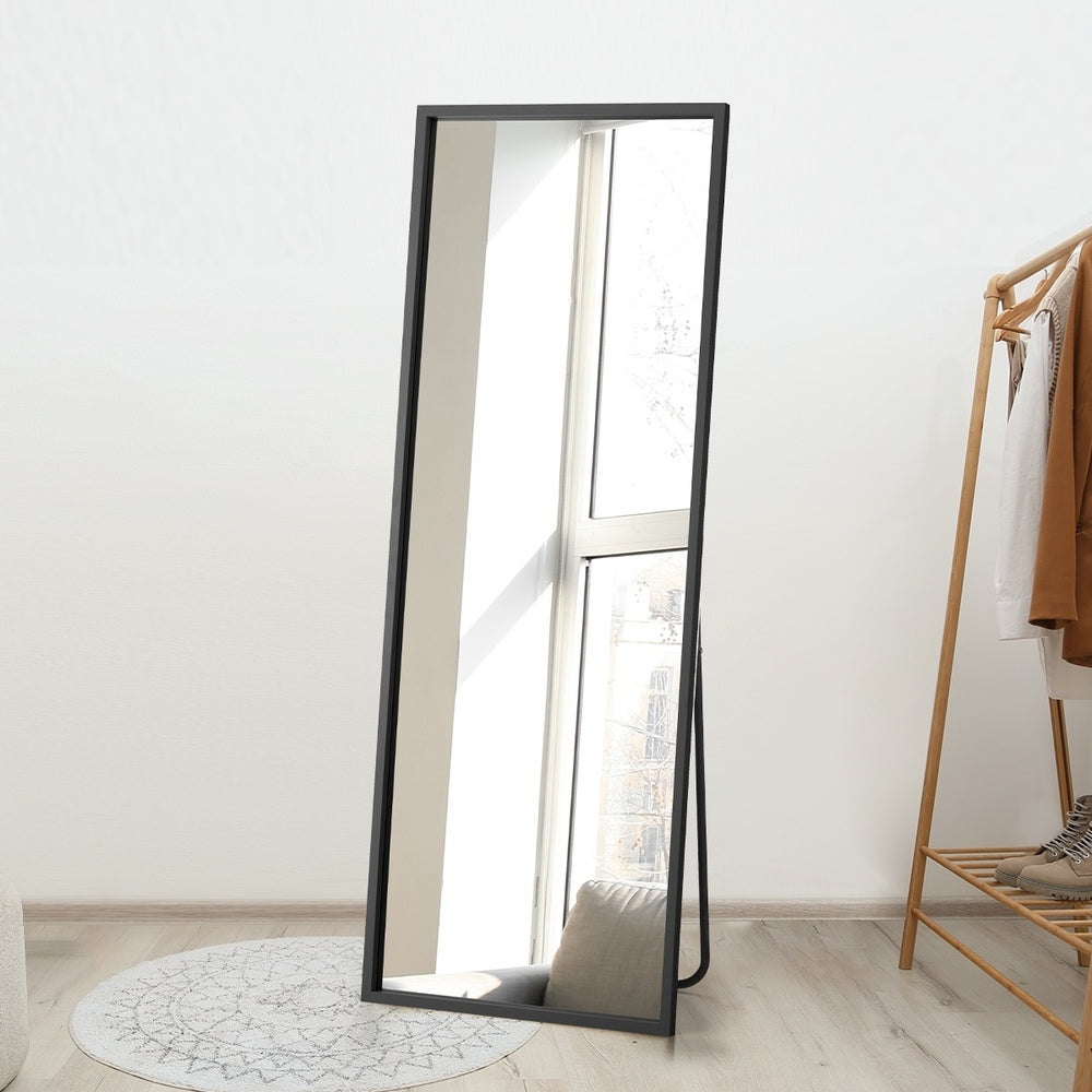 Oikiture Wooden Full Length Mirror Rectangle Free Standing Black-Full Length Mirrors-PEROZ Accessories