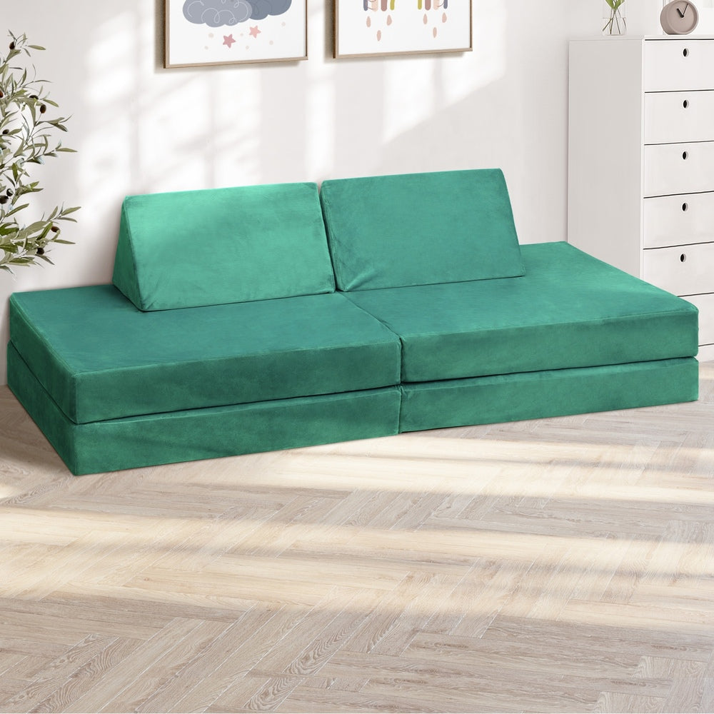Oikiture 4Pcs Kids Play Couch Modular Lounge Cushion Green-Magic Couch-PEROZ Accessories