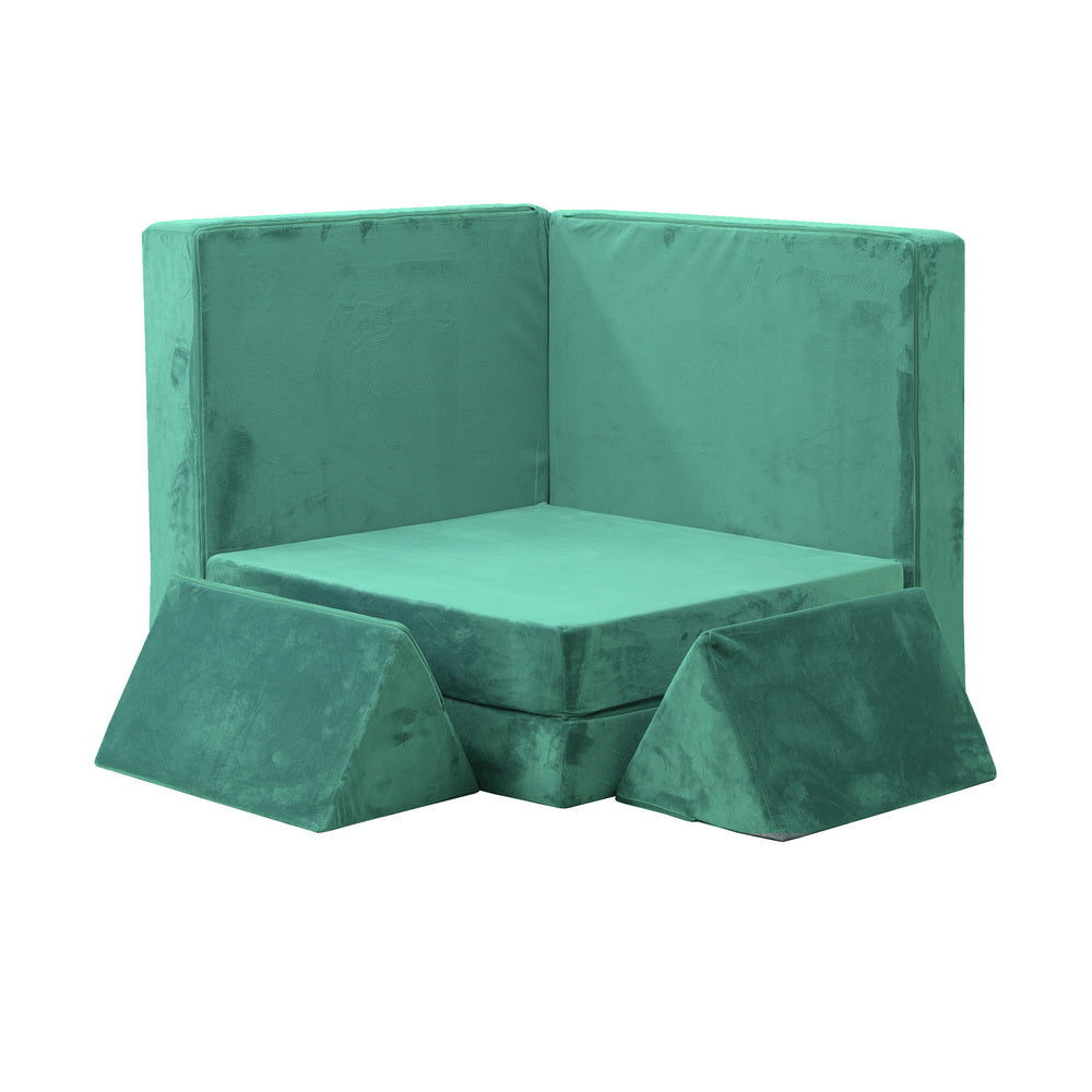 Oikiture 4Pcs Kids Play Couch Modular Lounge Cushion Green-Magic Couch-PEROZ Accessories