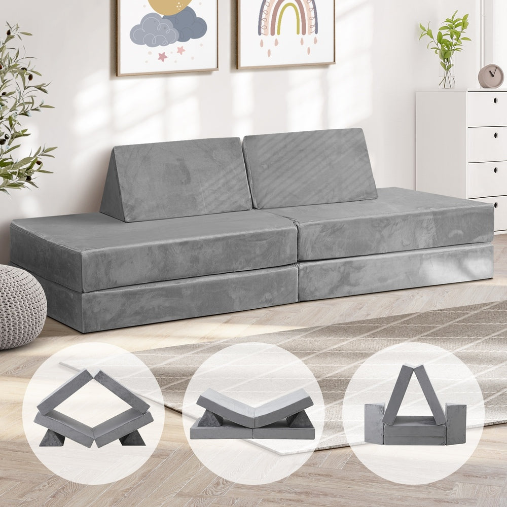 Mazam Kids Play Couch Modular Foam Sofa Bed DIY 2 Seater Grey-Magic Couch-PEROZ Accessories