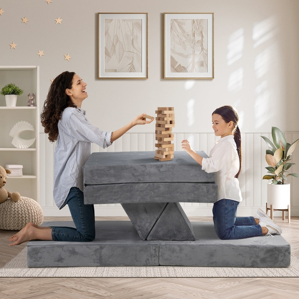 Mazam Kids Play Couch Modular Foam Sofa Bed DIY 2 Seater Grey-Magic Couch-PEROZ Accessories
