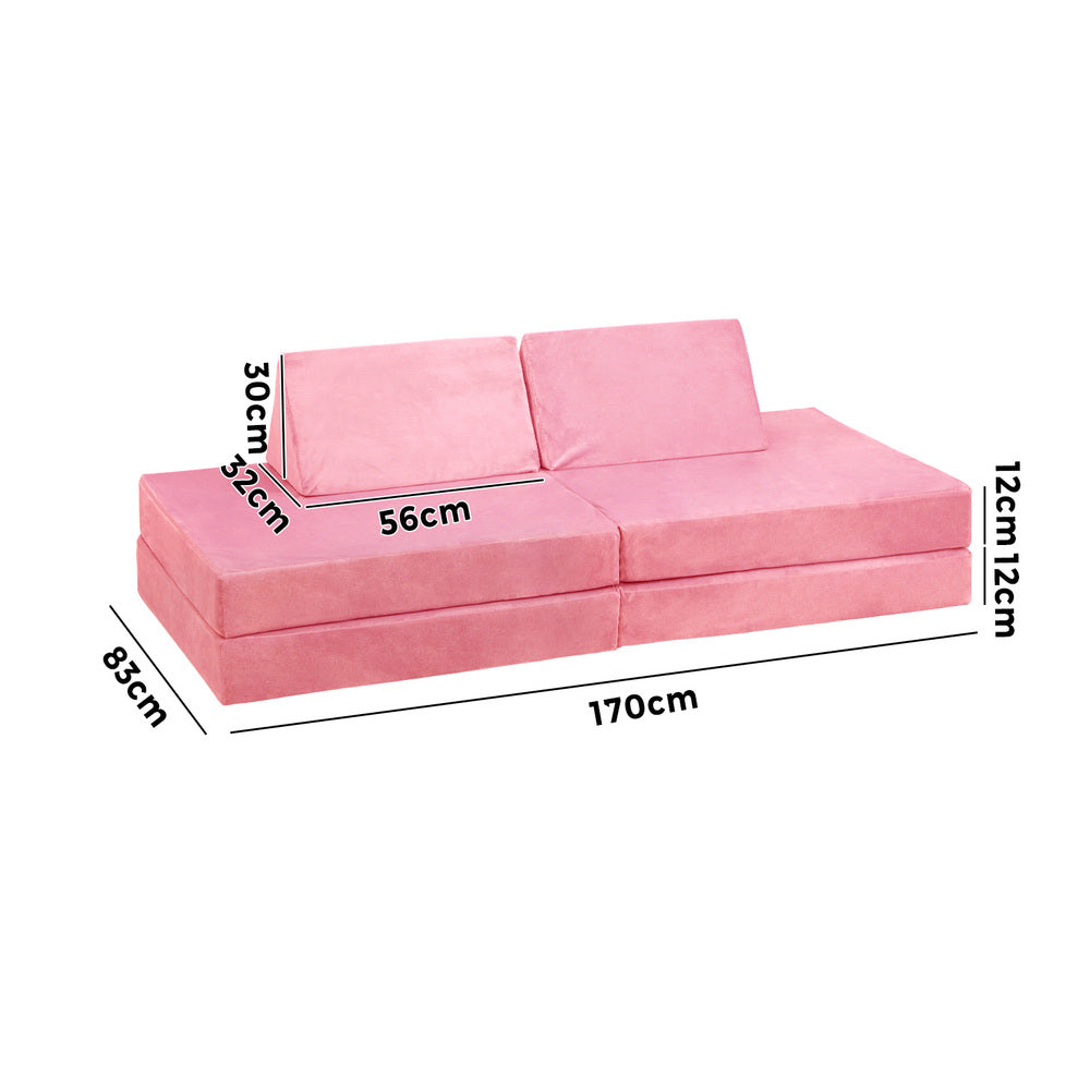 Oikiture 4Pcs Kids Play Couch Modular Lounge Cushion Pink-Magic Couch-PEROZ Accessories