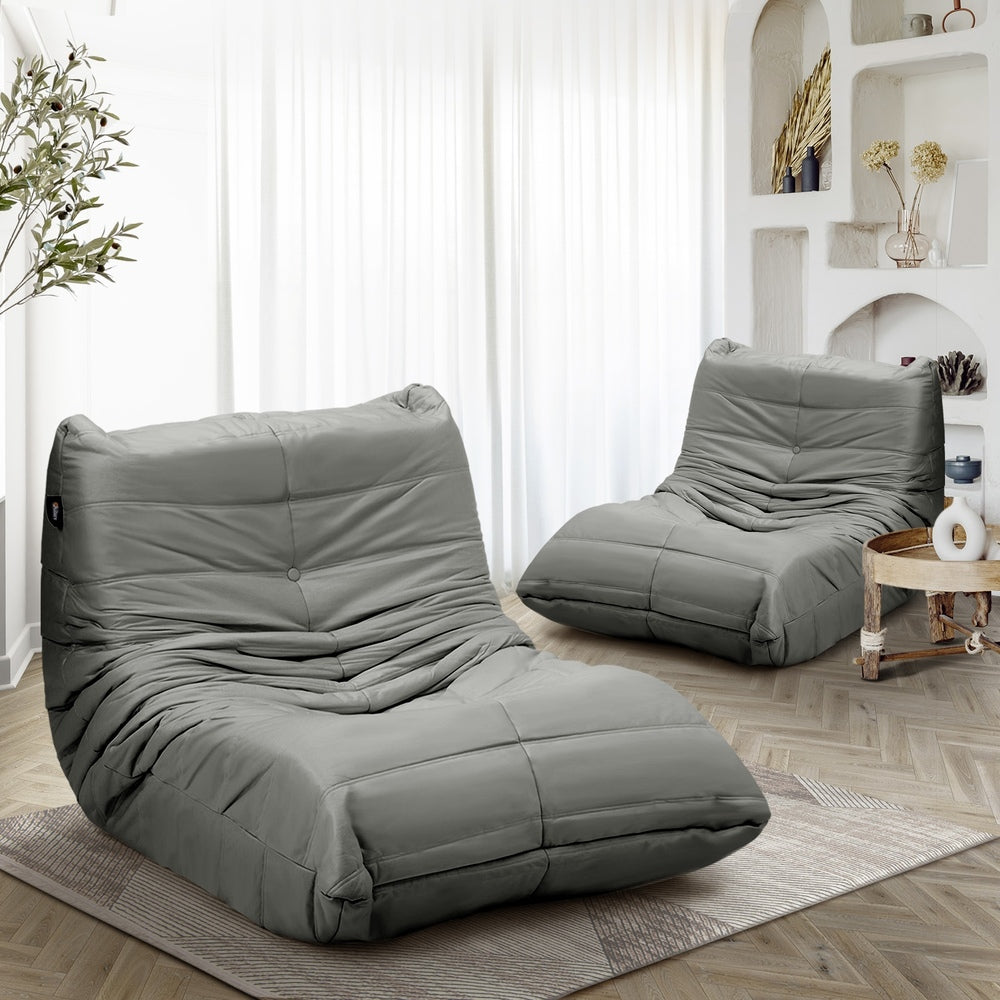 Oikiture 2X Floor Sofa Lounge Caterpillar Couch Single Pouffe Grey-Floor Lounge-PEROZ Accessories