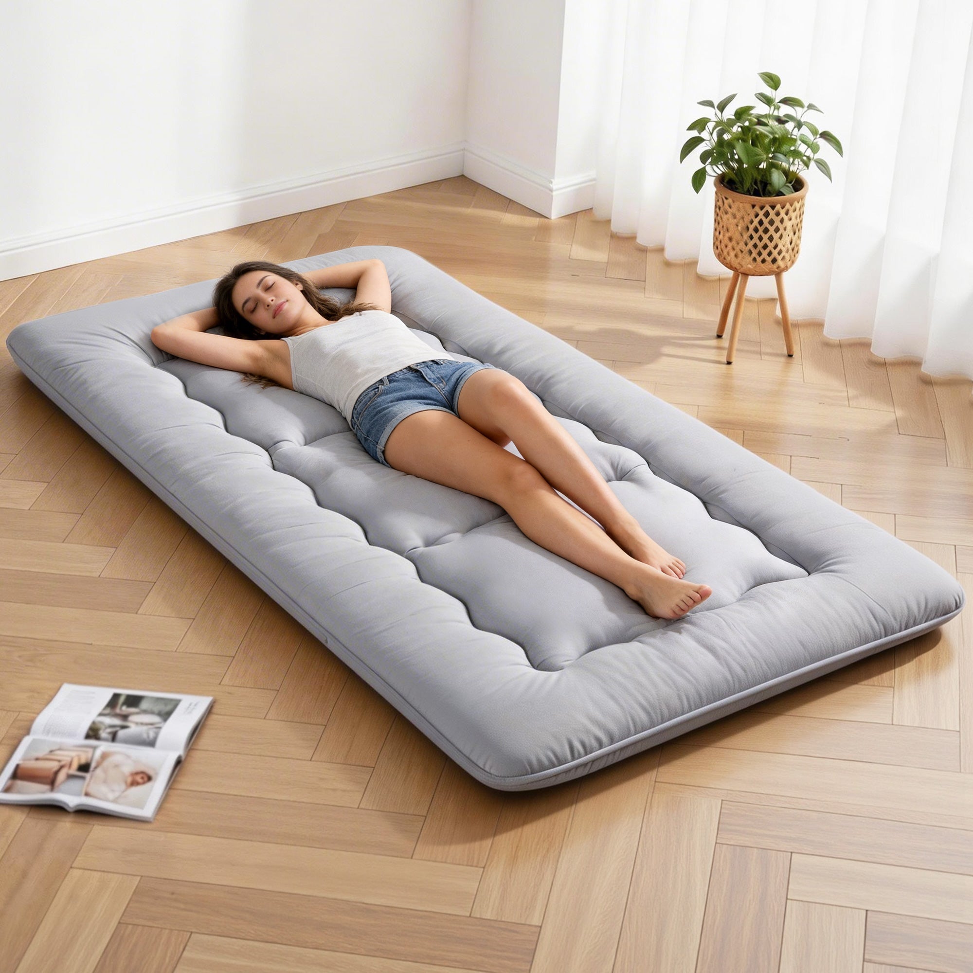 Giselle Bedding 10cm Japanese Floor Mattress Foldable Futon Mattress Washable Cover Straps-Furniture > Mattresses > Single Mattress-PEROZ Accessories