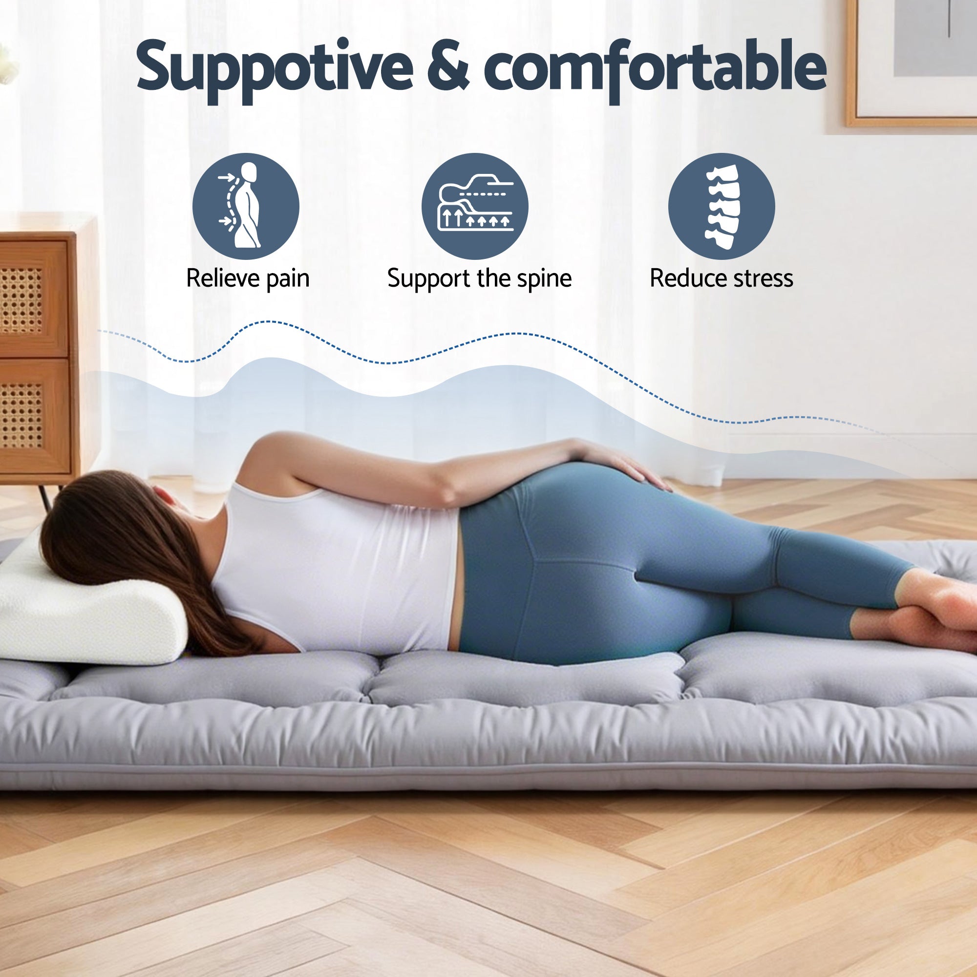 Giselle Bedding 10cm Japanese Floor Mattress Foldable Futon Mattress Washable Cover Straps-Furniture > Mattresses > Single Mattress-PEROZ Accessories
