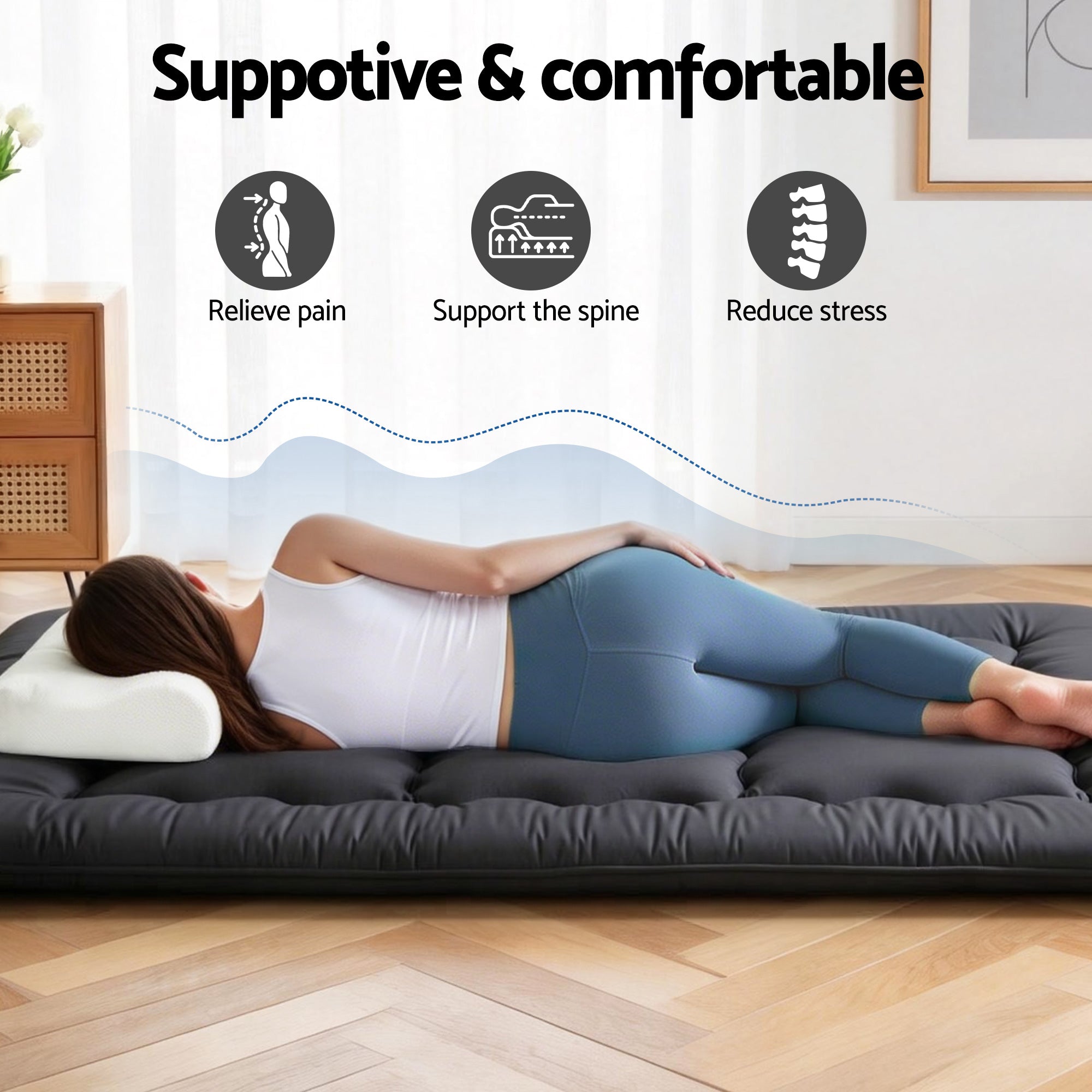 Giselle Bedding 10cm Japanese Floor Mattress Foldable Futon Mattress Washable Cover Straps-Furniture > Mattresses > Double Mattress-PEROZ Accessories