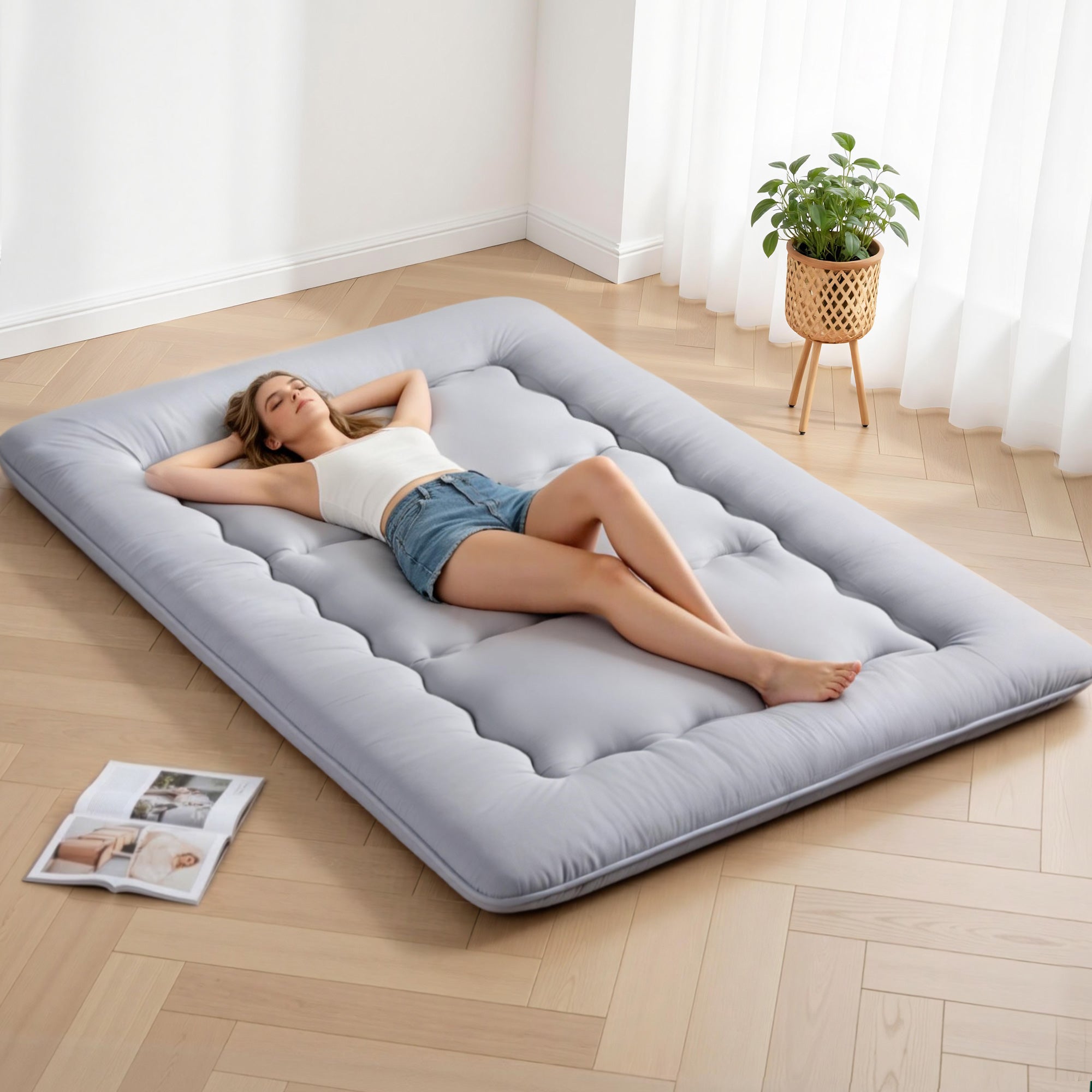 Giselle Bedding 10cm Japanese Floor Mattress Foldable Futon Mattress Washable Cover Straps-Furniture > Mattresses > Double Mattress-PEROZ Accessories