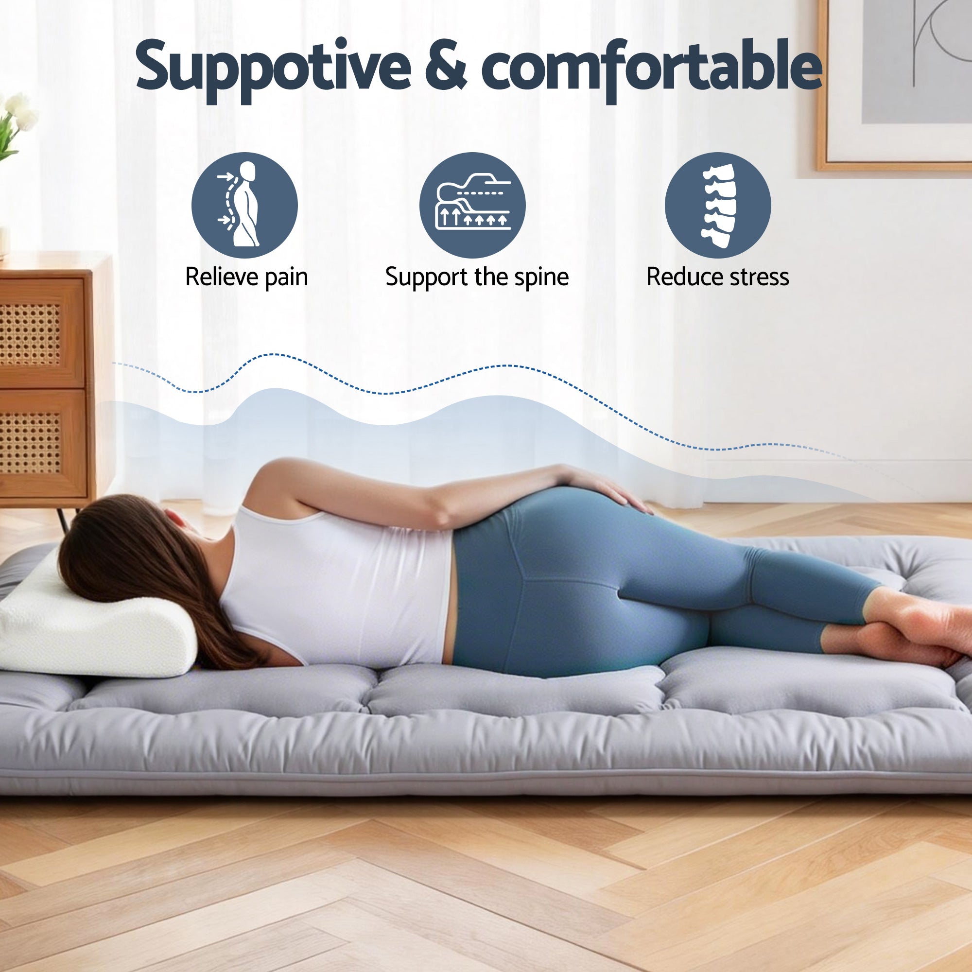 Giselle Bedding 10cm Japanese Floor Mattress Foldable Futon Mattress Washable Cover Straps-Furniture > Mattresses > Double Mattress-PEROZ Accessories