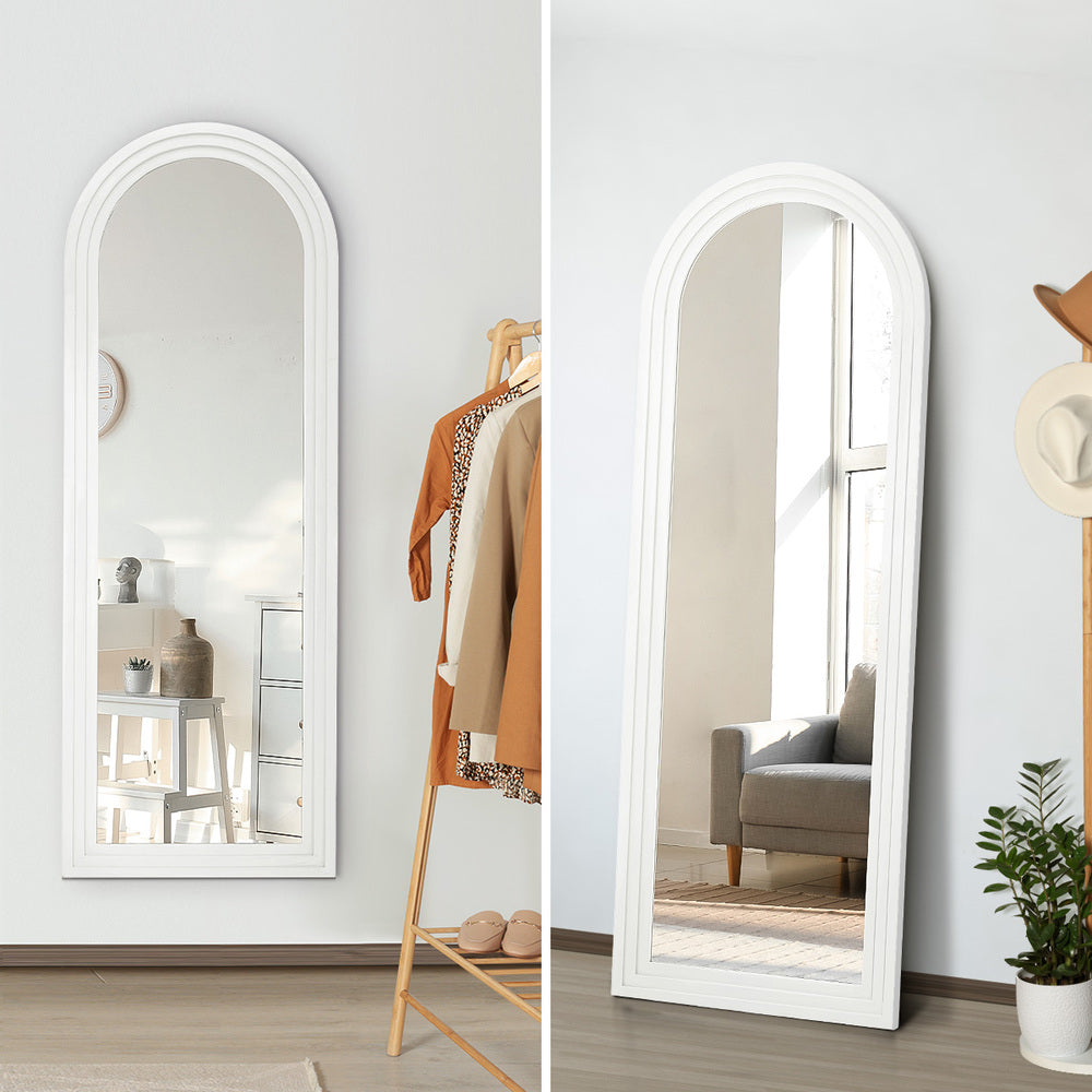 Oikiture Full Length Arch Mirror 165x60cm White Wood Wall Mounted-Full Length Mirror-PEROZ Accessories