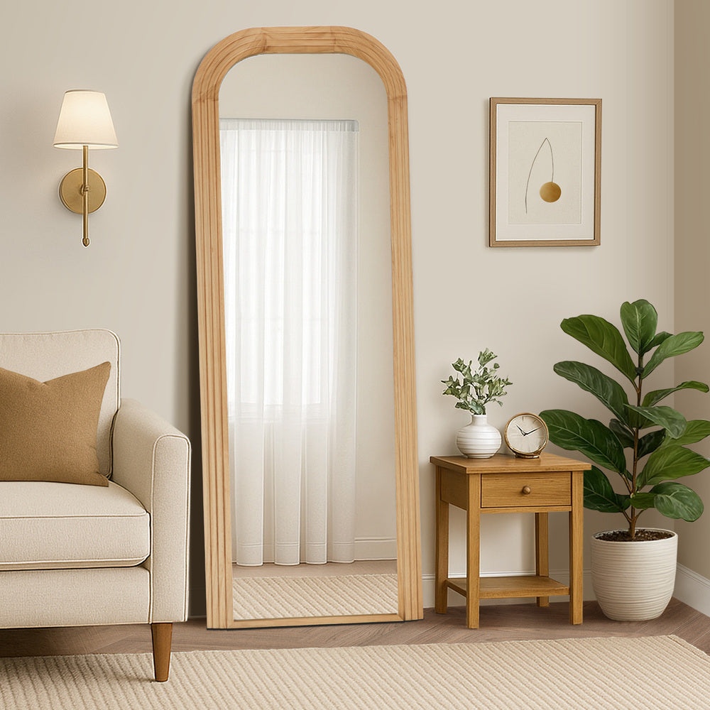 Oikiture Full Length Arch Mirror 165x60cm Natural Top Round Corner-Full Length Mirror-PEROZ Accessories