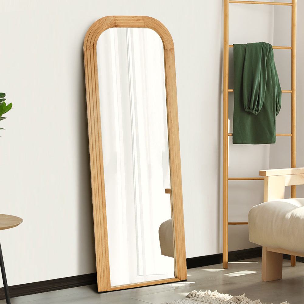 Oikiture Full Length Arch Mirror 165x60cm Natural Top Round Corner-Full Length Mirror-PEROZ Accessories