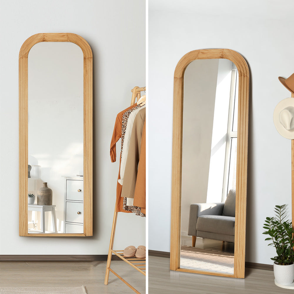 Oikiture Full Length Arch Mirror 165x60cm Natural Top Round Corner-Full Length Mirror-PEROZ Accessories