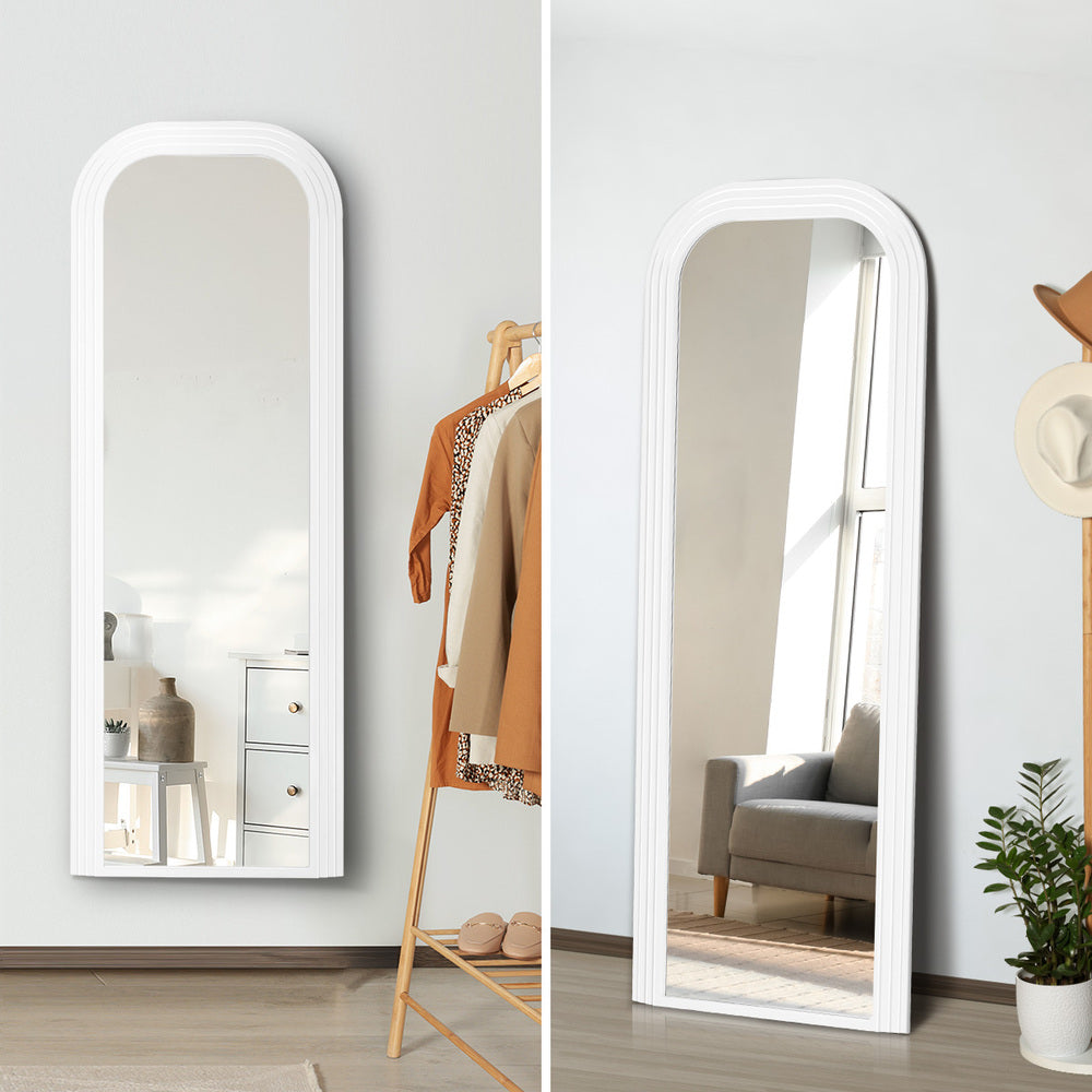 Oikiture Full Length Arch Mirror 165x60cm White Wood Top Round Corner-Full Length Mirror-PEROZ Accessories