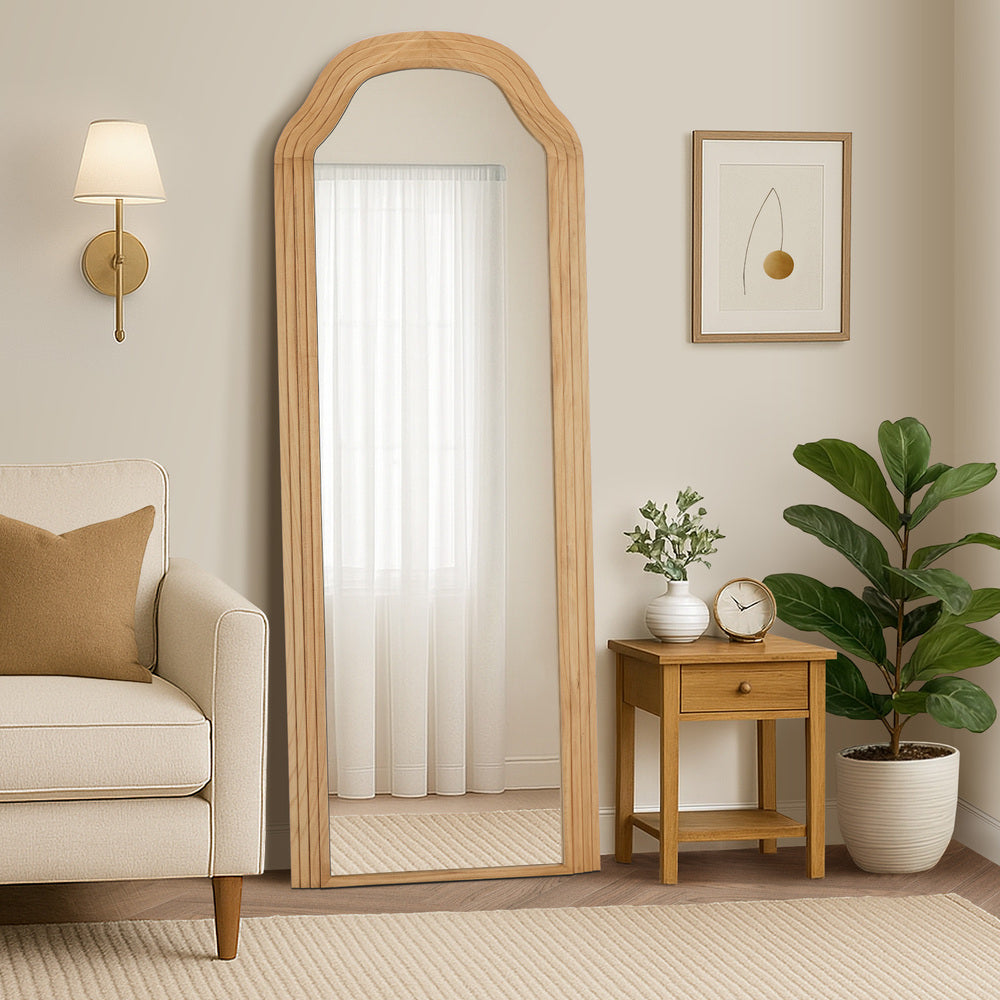 Oikiture Full Length Floor Makeup Mirror 165x60cm Natural Wood Bedroom-Full Length Mirror-PEROZ Accessories