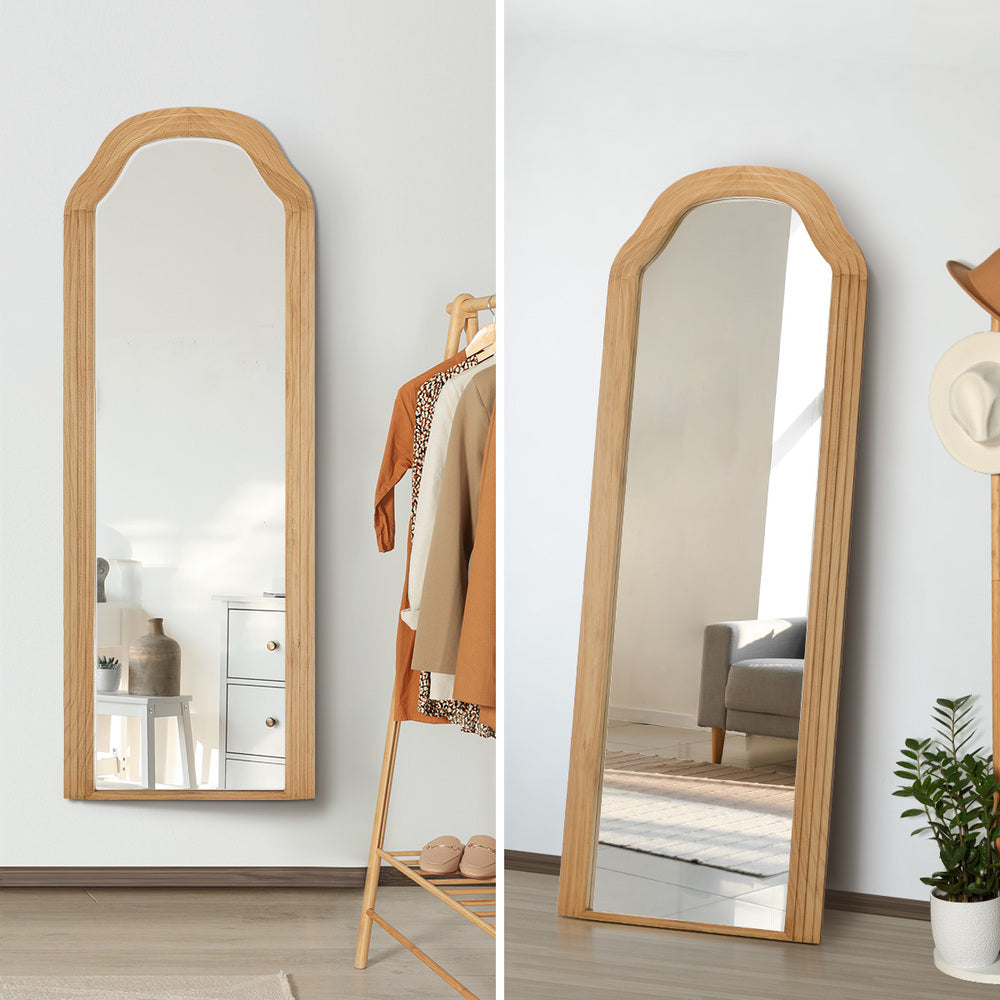 Oikiture Full Length Floor Makeup Mirror 165x60cm Natural Wood Bedroom-Full Length Mirror-PEROZ Accessories