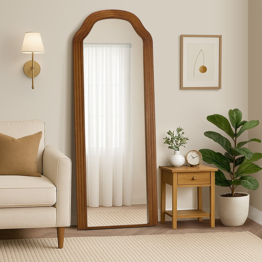 Oikiture Full Length Floor Makeup Mirrors 165x60cm Brown Wood Bedroom-Full Length Mirror-PEROZ Accessories