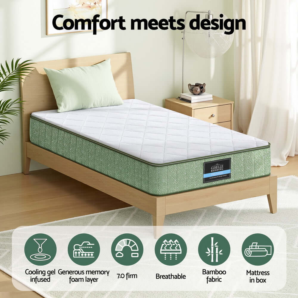 Giselle 25cm Memory Foam Mattress Dual Layer Zipper Cover Cool Charcoal Foam Mattresses King Single-Furniture > Mattresses > King Single Mattress-PEROZ Accessories