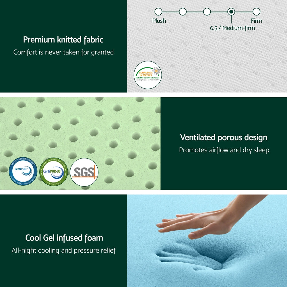 Giselle 20cm Memory Foam Mattress Green Tea Single-Furniture > Mattresses > Single Mattress-PEROZ Accessories