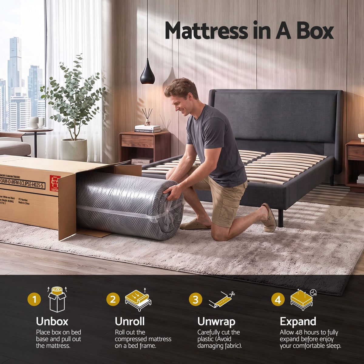 Giselle 25cm King Single Memory Foam Mattress Gel Infused Foam Removable Cover-Furniture > Bedroom > Beds & Bed Frames-PEROZ Accessories