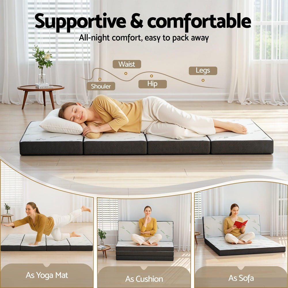 Giselle Foldable Mattress Folding Foam Mattresses Bamboo Double-Furniture > Mattresses > Double Mattress-PEROZ Accessories