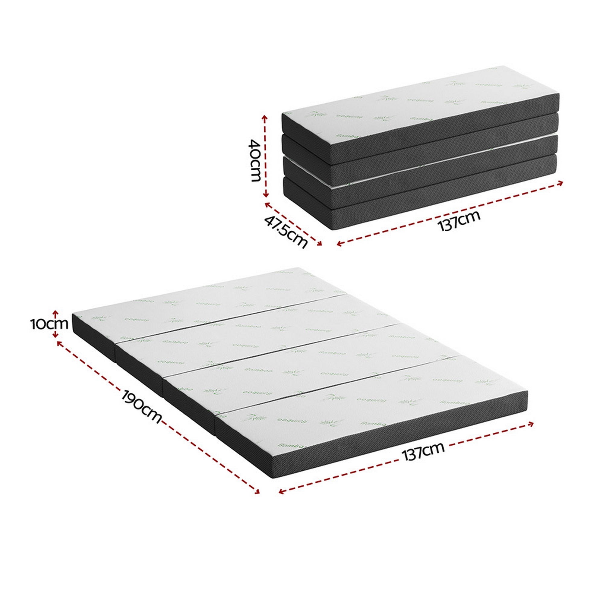 Giselle Foldable Mattress Folding Foam Mattresses Bamboo Double-Furniture > Mattresses > Double Mattress-PEROZ Accessories