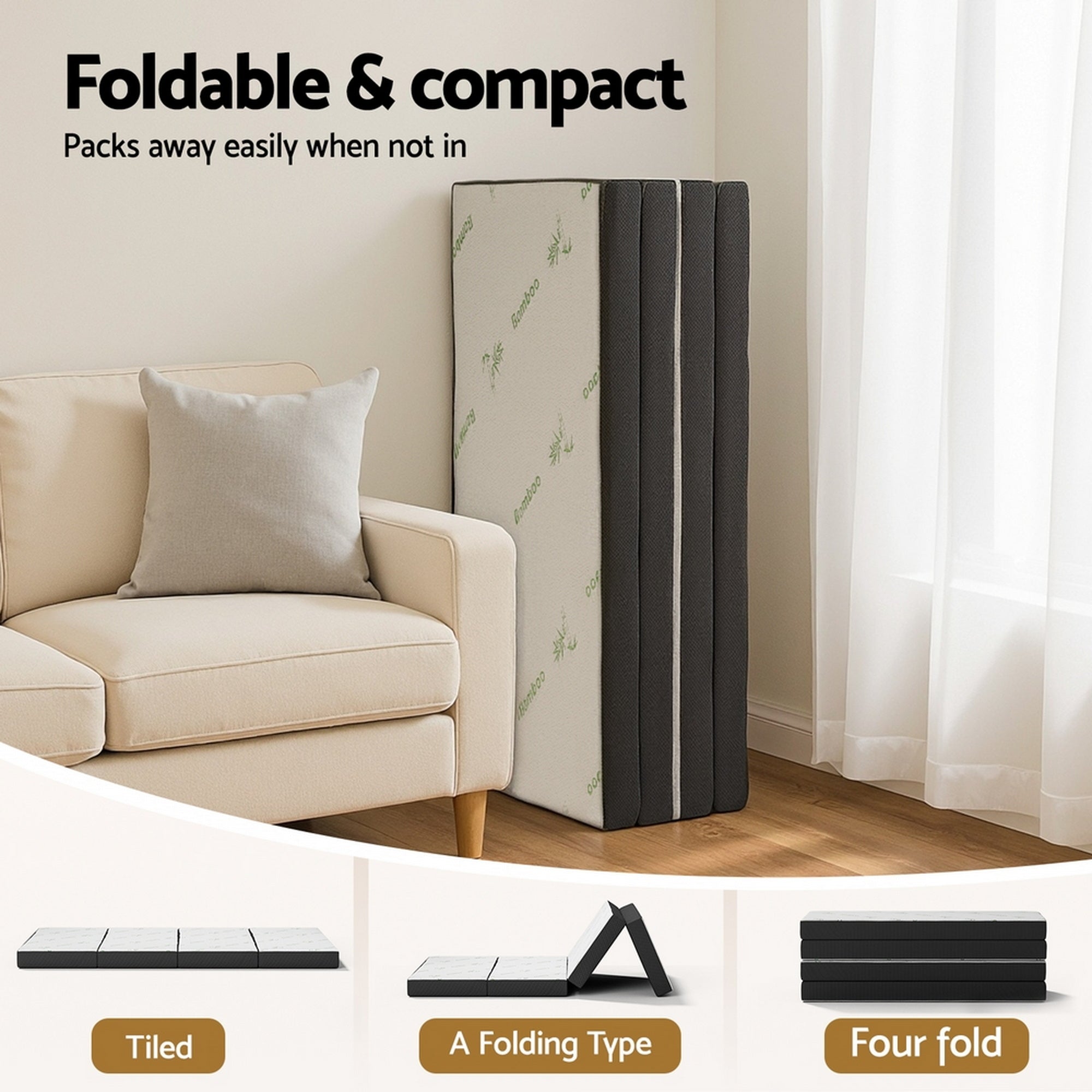 Giselle Foldable Mattress Folding Foam Mattresses Bamboo Double-Furniture > Mattresses > Double Mattress-PEROZ Accessories