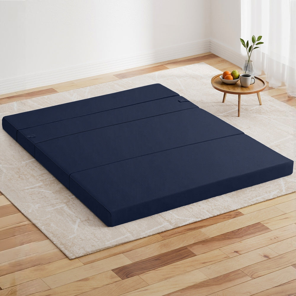 Giselle Foldable Mattress Folding Foam Mattresses Portable Floor Mat Blue Double-Furniture > Mattresses > Double Mattress-PEROZ Accessories
