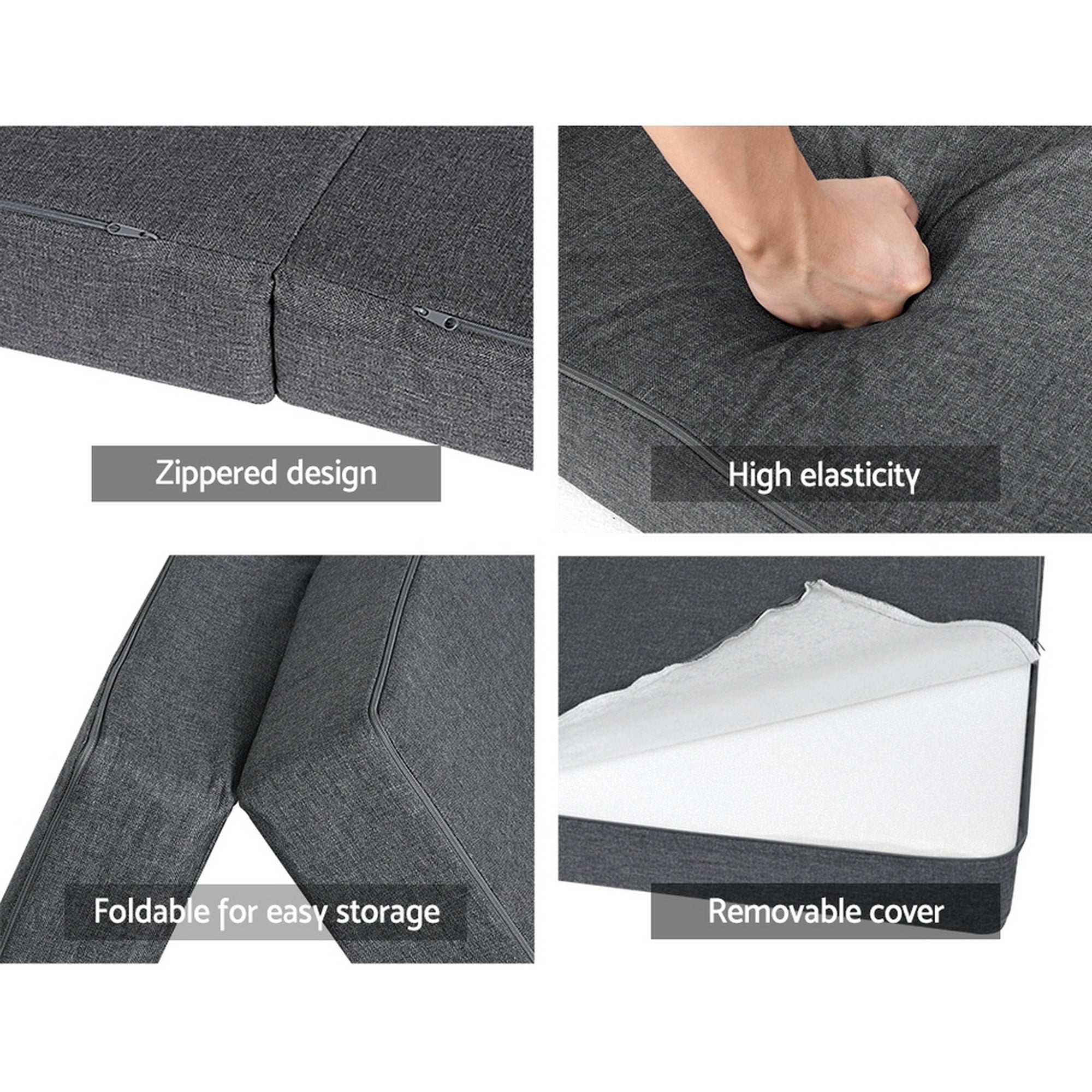 Giselle Bedding Foldable Mattress Folding Foam Queen Grey-Mattress-PEROZ Accessories