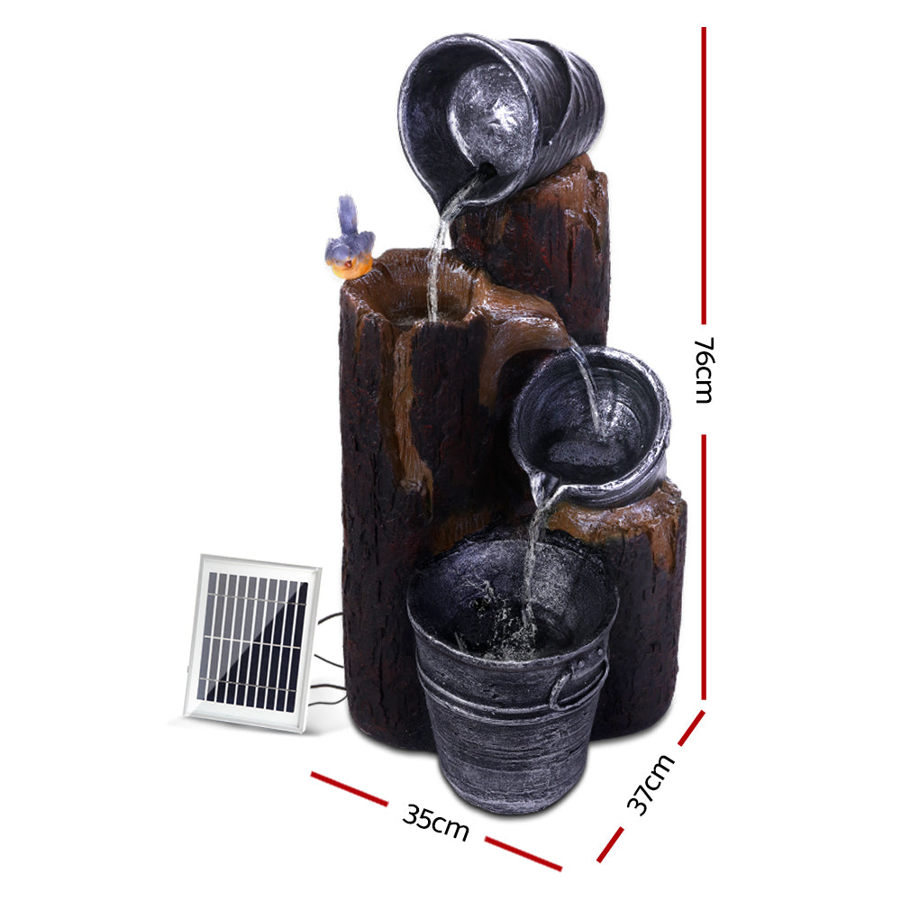 Gardeon Solar Water Feature Cascading Fountain 3-Tier Bucket LED light Bird 76CM-Water Features-PEROZ Accessories