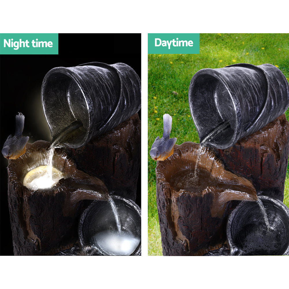 Gardeon Solar Water Feature Cascading Fountain 3-Tier Bucket LED light Bird 76CM-Water Features-PEROZ Accessories