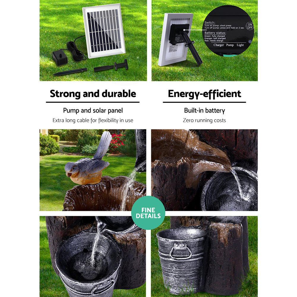 Gardeon Solar Water Feature Cascading Fountain 3-Tier Bucket LED light Bird 76CM-Water Features-PEROZ Accessories