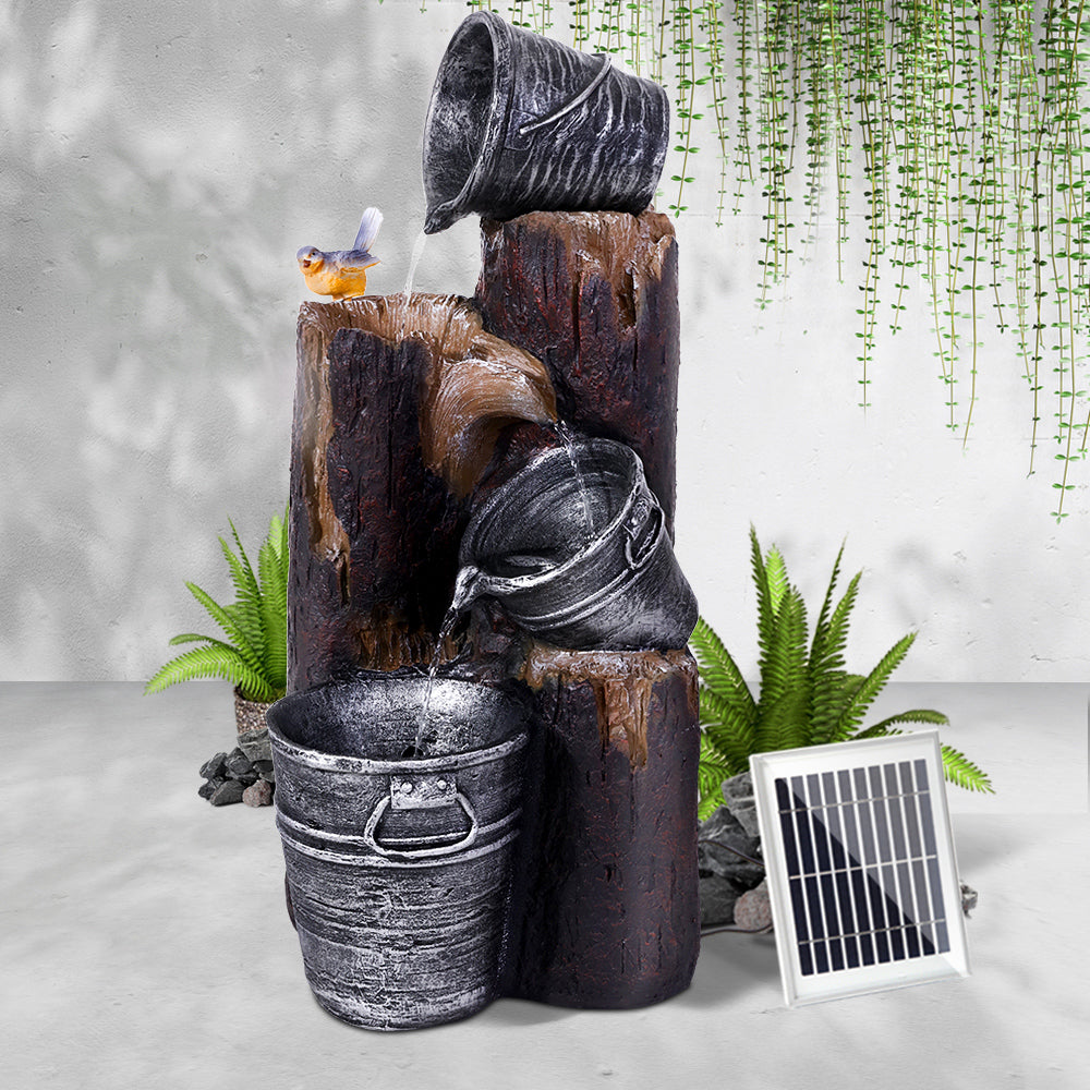 Gardeon Solar Water Feature Cascading Fountain 3-Tier Bucket LED light Bird 76CM-Water Features-PEROZ Accessories