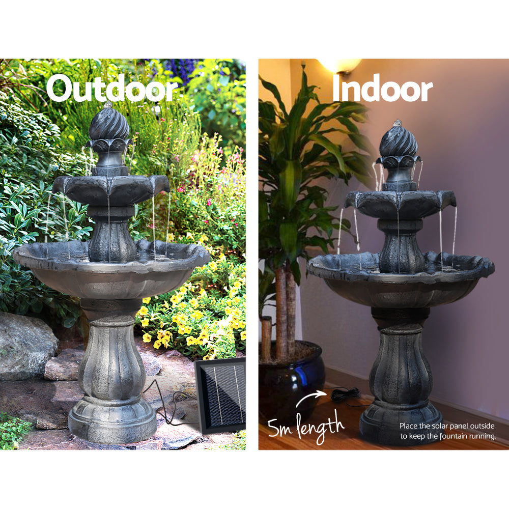Gardeon Solar Water Feature 3 Tiers Black 93cm-Water Features-PEROZ Accessories