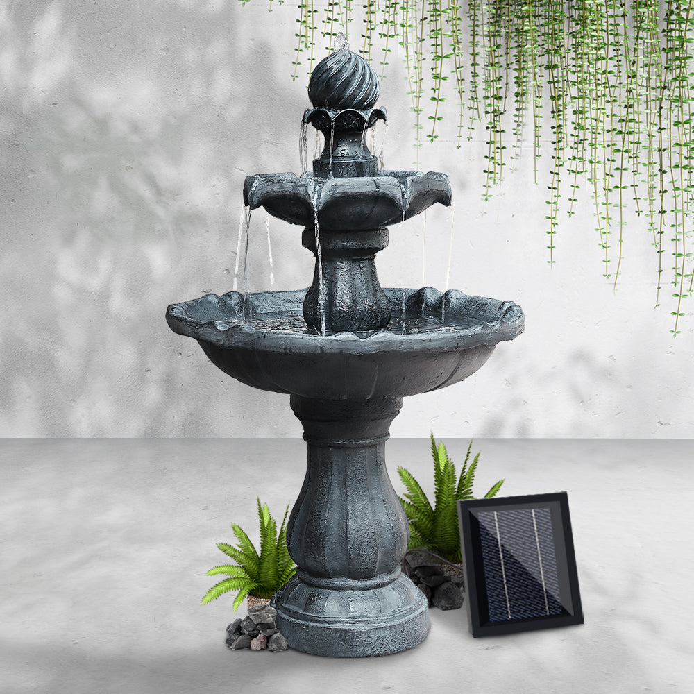 Gardeon Solar Water Feature 3 Tiers Black 93cm-Water Features-PEROZ Accessories