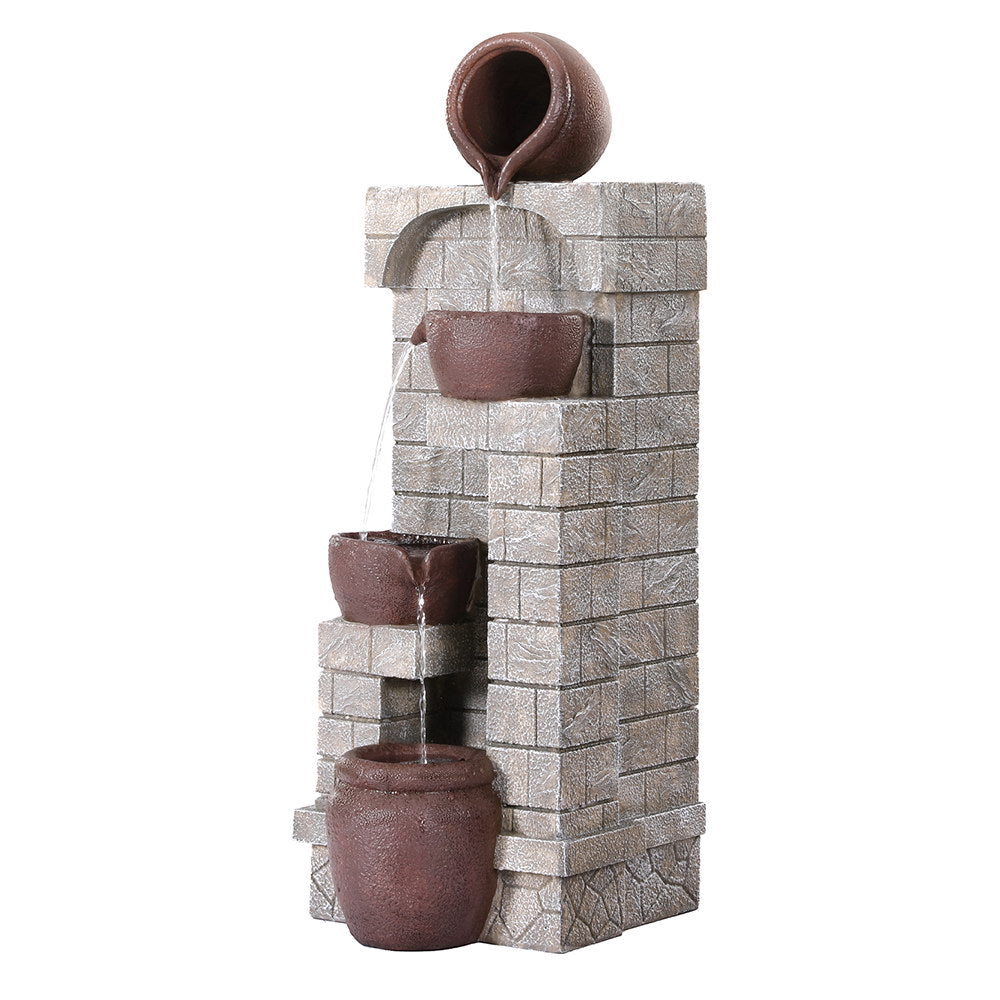 Gardeon Solar Fountain Water Feature Pot Outdoor Indoor 4-Tier Cascading Brown-Home & Garden > Fountains > Fountains & Ponds-PEROZ Accessories