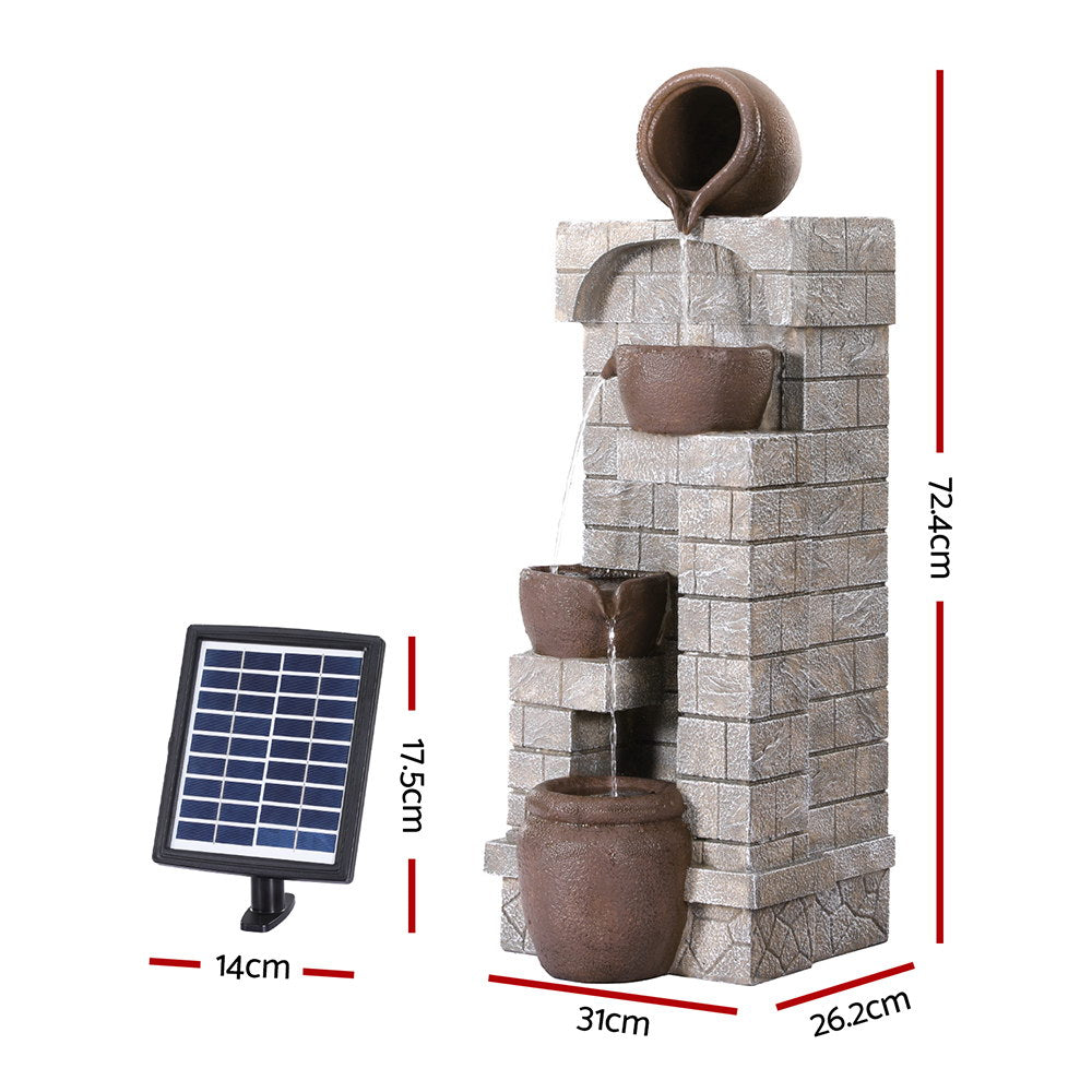 Gardeon Solar Fountain Water Feature Pot Outdoor Indoor 4-Tier Cascading Brown-Home & Garden > Fountains > Fountains & Ponds-PEROZ Accessories