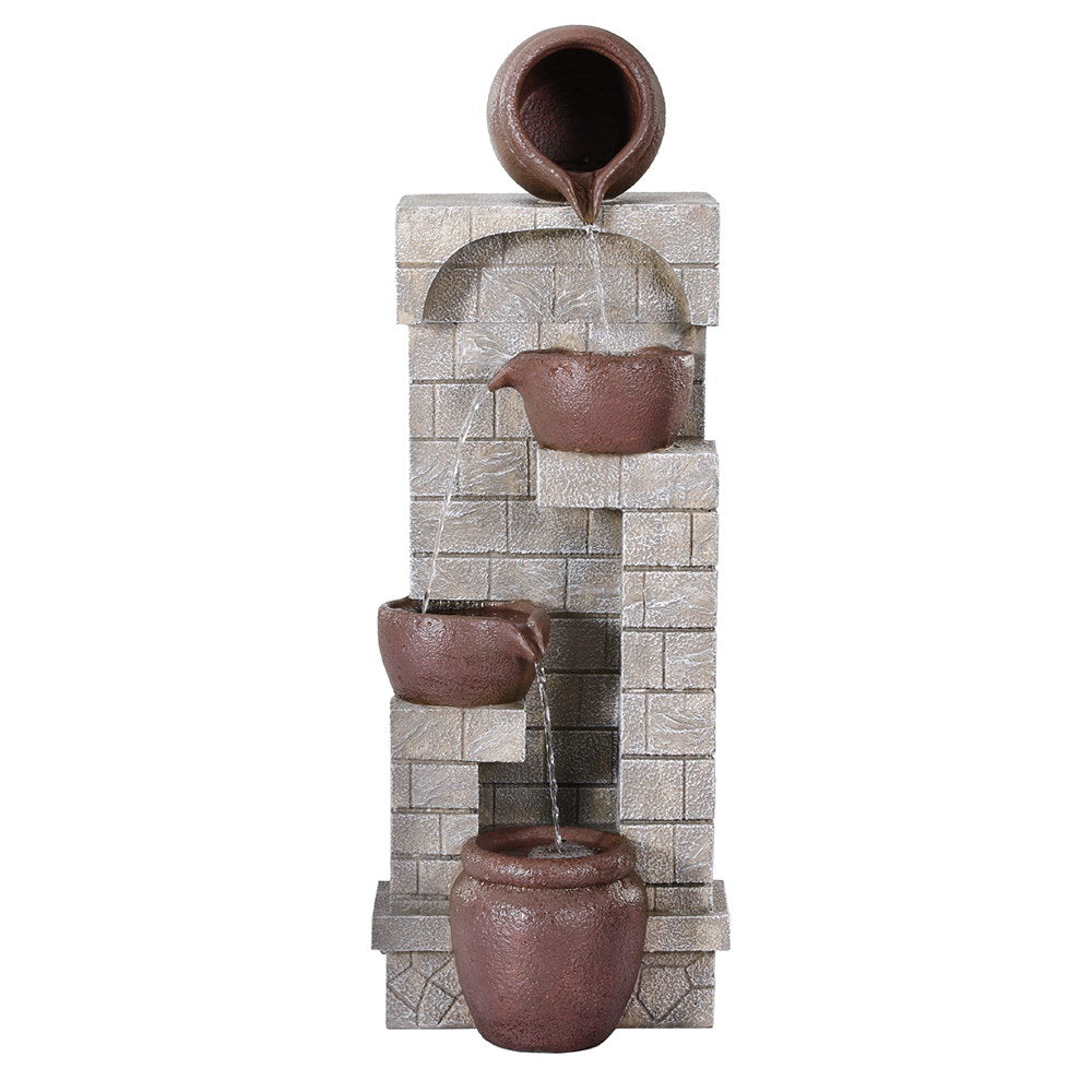 Gardeon Solar Fountain Water Feature Pot Outdoor Indoor 4-Tier Cascading Brown-Home & Garden > Fountains > Fountains & Ponds-PEROZ Accessories