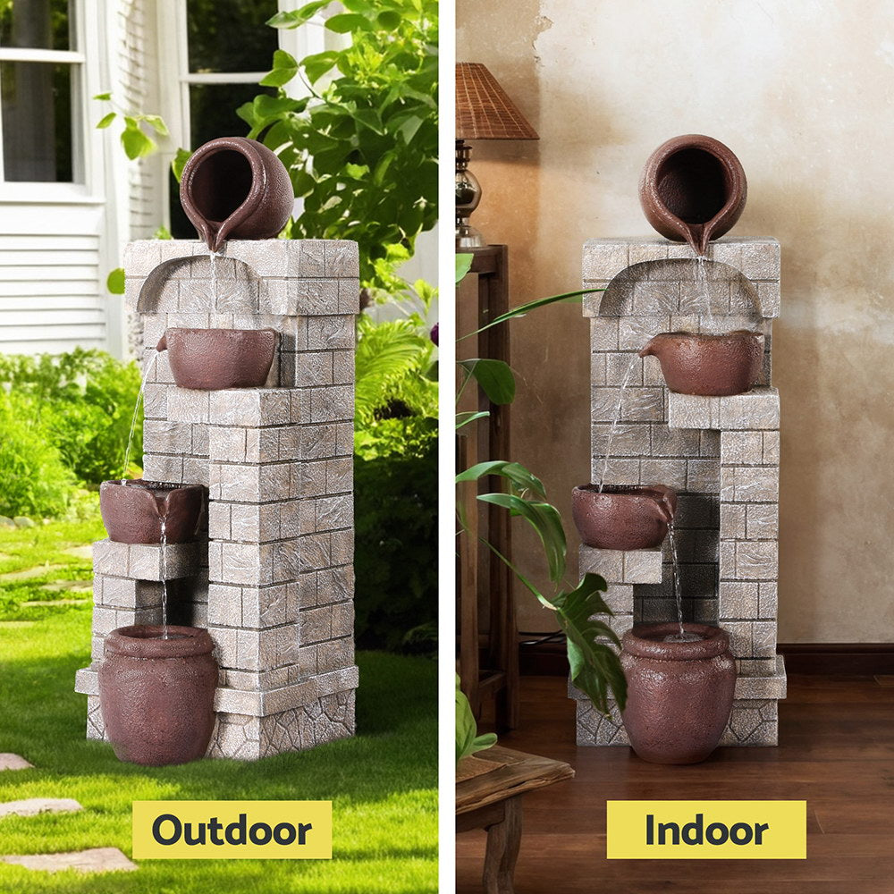 Gardeon Solar Fountain Water Feature Pot Outdoor Indoor 4-Tier Cascading Brown-Home & Garden > Fountains > Fountains & Ponds-PEROZ Accessories