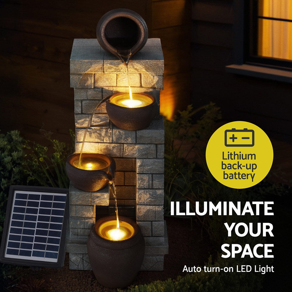Gardeon Solar Fountain Water Feature Pot Outdoor Indoor 4-Tier Cascading Brown-Home & Garden > Fountains > Fountains & Ponds-PEROZ Accessories