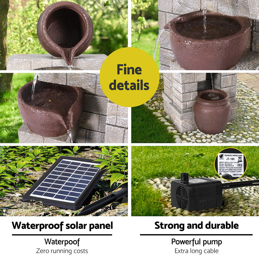 Gardeon Solar Fountain Water Feature Pot Outdoor Indoor 4-Tier Cascading Brown-Home & Garden > Fountains > Fountains & Ponds-PEROZ Accessories