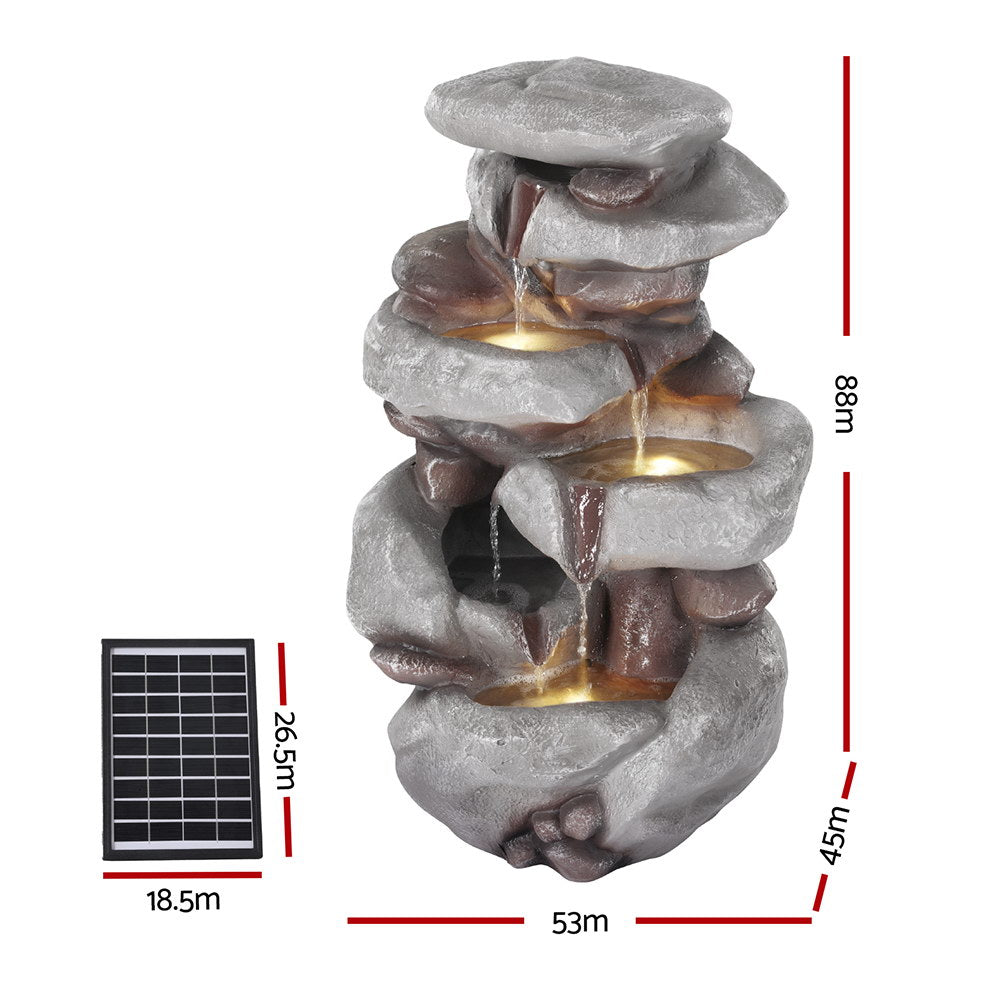 Gardeon Solar Fountain Water Feature Outdoor Indoor 4-Tier Brown-Home & Garden > Fountains > Fountains & Ponds-PEROZ Accessories