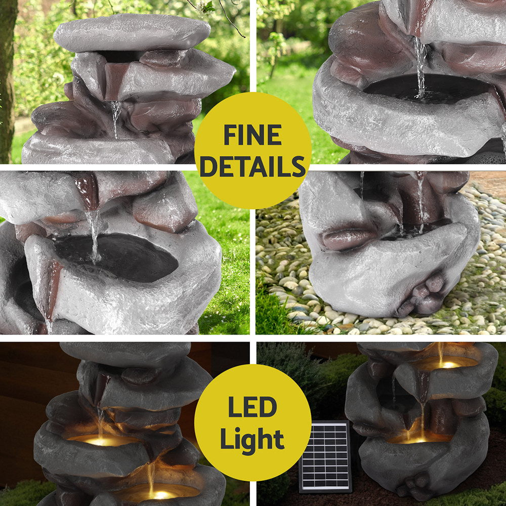 Gardeon Solar Fountain Water Feature Outdoor Indoor 4-Tier Brown-Home & Garden > Fountains > Fountains & Ponds-PEROZ Accessories